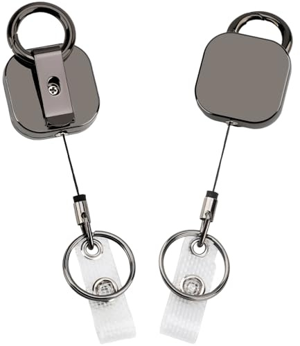 Segus Schlüsselanhänger Ausziehbar, 2 Stück Ausweishalter Ausziehbar, Retractable Badge Reel für Krankenschwestern, Büroangestellte, Studenten, mit 60cm Dyneema und Metallgehäuse (Quadrat)