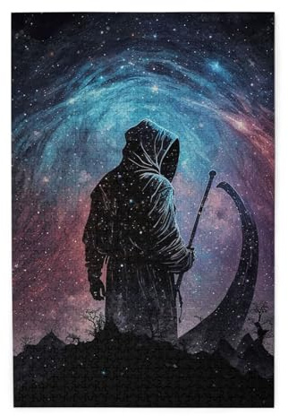 HERRECX 1000 Piece Jigsaw Puzzle - Sickle Cloak Grim Reaper Galaxy Dark Wood Puzzle for Adults Teens Family Game Educational Toys Gifts