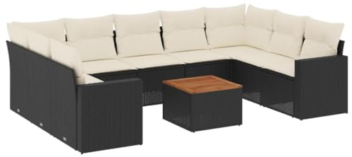 vidaXL Loungegrupp 10 delar med svarta dynor konstrotting, soffgrupp, trädgårdssoffset, soffgrupp för trädgården, soffgrupper, utomhussoffset