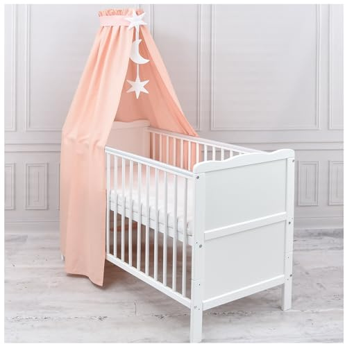 Generisch Baby Delux Babybett Himmel Betthimmel Baumwolle Baldachin für Babybett Kinderbett Wiege Stubenwagen Himmelstange Sterne Mond Applikationen Deko (Apricot, mit Himmelstange)