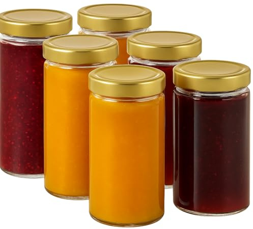 Vitrea 6x Sturzgläser 720ml - Einmachgläser Einweckgläser Schraubgläser - Marmeladengläser mit Schraub-Deckel DEEP TO 82 - Gold- Made in Germany