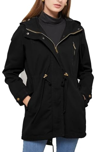 chiguomaoyi Giacche militari casual e leggere da donna Anorak Utility a vita alta con coulisse e cappuccio con zip
