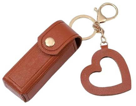 Estuche para lápiz labial, soporte para lápiz labial, soporte para lápiz labial, soporte portátil de cuero , organizador de funda de lápiz labial con un llavero para viajes de niñas, café, Refer