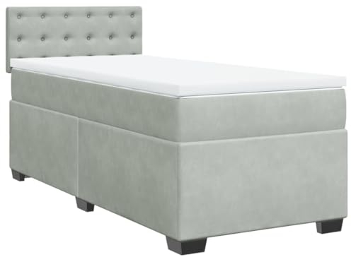 vidaXL Boxspringbett, Polsterbett Bett mit Matratze LED, Bettgestell mit Kopfteil Lattenrost, Einzelbett für Schlafzimmer, Hellgrau 80x200cm Samt
