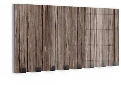 DEQORI Wandgarderobe Glas & Metall | Motiv Charmante Holzstruktur | 60x30 cm | Design Haken-Leiste modern | Garderoben-Paneel für Flur, Wohnzimmer & Schlafzimmer | magnetisch & beschreibbar