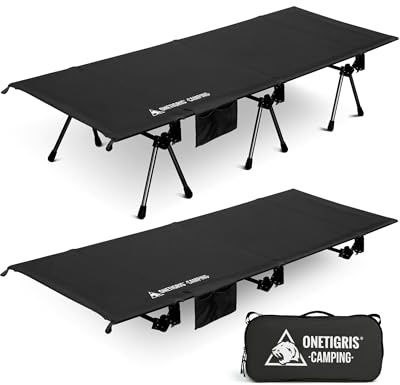 OneTigris SUPRANUBIS Fältsäng, hopfällbar, 190 × 70 cm, bärbar campingsäng, vikbar, lätt, vikbar säng, camping upp till 150 kg för tält, utomhus, resor, trädgård, kontor (svart)