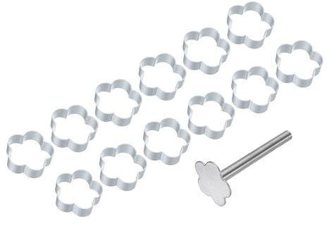 sourcing map 13Pcs Metal Cookie Cutters Set, Aluminum Alloy Cookie Cutter Cookie Baking with Press Stamp for Making Cake Fondant Biscuit Sandwich, Silver Plum Blossom Shape