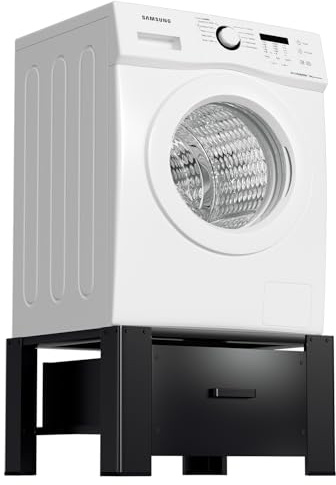 Ikodm Tvättmaskinsunderrede med låda upp till 150 kg, tvättmaskinsunderskåp, sockel max. Stål piedestal 62,5 x 54,5 x 32,5 cm, svart
