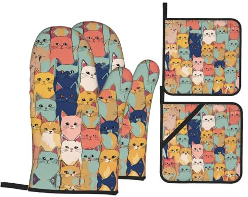 Simpatici gatti in una varietà di colori guanti da forno e presine set da 4 pezzi pesante cucina decorazione domestica cucina regalo di Natale