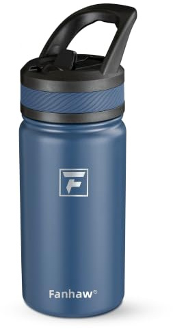 Fanhaw Borraccia termica per bambini, con coperchio con cannuccia, in acciaio inox, a doppia parete, sottovuoto, a prova di perdite, senza BPA, per ragazzi e ragazze (blu navy)