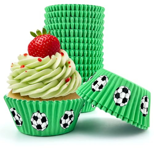 KAOTPO 300 Stück Muffinform Papier, Muffins Papier ö rmchen für Muffin Backform, Fußballmuster Mini Muffins Papierförmchen (Widerstand der hohen Temperatur von 220 ℃)