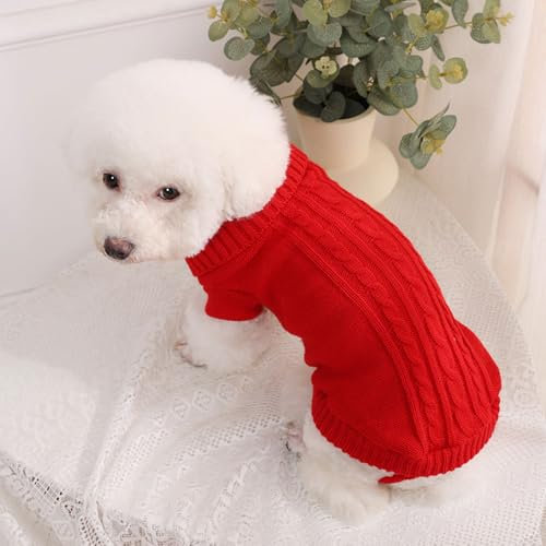 FANSU Hundepullover Twist Weaving Hunde Pullover Waschbar Hundepulli Strick Pullover Hunde Shirt Elastisch Wärme Hunde Pullis, Strickpullover für Corgi Dackel (M #6,Rot)