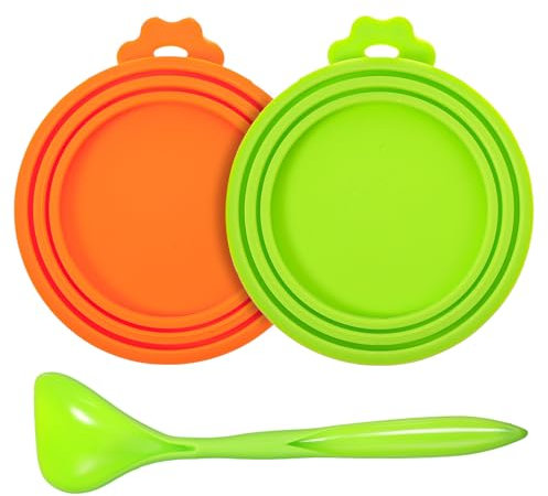 Qianyu 3 Pcs Pet Food Can Lids Foods Canned Scoop Universal Silicone Can Cap Covers Reusable Cat Wet Food Spoon for Most of Standard Cans Tops for Dog Feeding Foods Storage