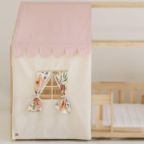 Moi Mili Betthimmel-Haus-Optik Hausbett-Vorhang Rosa 350 x 125 cm Betthimmel in Hausform mit Fenster für Kinderbett Bettdekoration Hausbetthimmel Hausbett Dekoration