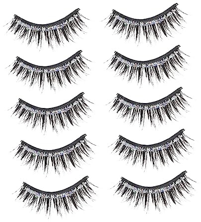 LIFKOME 5 Pairs Glitter Decorative Fake Eyelashes Natural Chic Artificial Lashes for Women Makeup Eye Enhancer