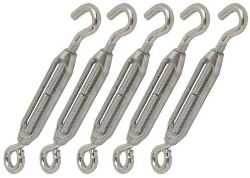 Strong Galvanised Turnbuckle Strainer 1/4 Hook & Eye Heavy Duty Wire Tensioner for Fencing Cable Chain Link Shade Sail Marine Outdoor Use Rust Resistant Steel Tension Adjuster Pack of 5