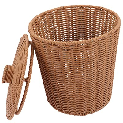 CLISPEED Storage Basket Sundry Basket Cover for Bathroom Multi-purpose Lid Bin for Washing Dirty Clothes | Nursery Bedroom Use, Sundries Basket Form, Household Simulation Rattan Finish, Xh22-020 Large