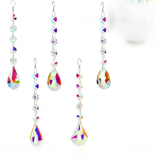 Multicoloured Octagonal Bead Sun Catchers for Garden,5 Pack，Crystal Prism Rainbow Maker DIY Hanging Ornaments ， Garden Decorations Outdoor ，Window Accents with Lightweight AB Series
