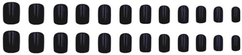 JchEnye 24 ongles courts rectangulaires à pression - Ongles noirs lisses à coller - Faux ongles courts noirs - Faux ongles à coller - Faux ongles intégraux pour Halloween