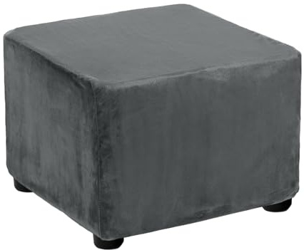 uxcell Square Foot Stool Cover Footrest Slipcover with Elastic Band Stretch Furniture Protector for Living Room Bedroom Fit Length 60-76cm/24-30inch, Dark Gray