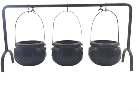 GLFLOW Juego de caldero de bruja con estante de metal, cuenco de dulces de Halloween, decoración de fiesta, contenedor de almacenamiento