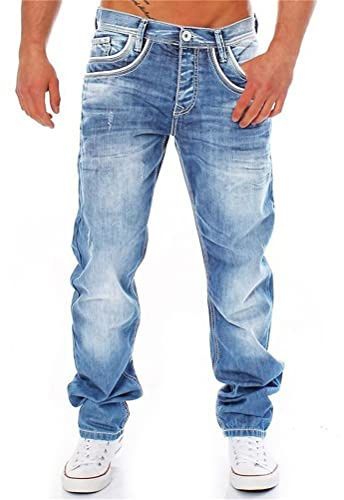 ORANDESIGNE Jeans Coupe Droite pour Hommes Jeans Stretch Coupe Slim Pantalon de Travail Couleur Pure Basique Décontracté Pantalons en Denim