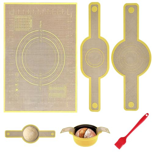 Gsrhzd Silicone Bread Sling for Dutch Oven, 2 Piece Non-Stick Reusable Sourdough Sling with 1 Pastry Mat and 1 Brush, Baking Mat with Long Handle for Bread Making Accessories & Sourdough Gifts