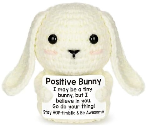 Emotional Support Rabbit, Handmade Positive Bunny with Encouragement Card, Cute Emotional Support Crochet Doll Inspirational Positive Rabbit Easter Bunny Gifts for Women Girls Birthday Christmas