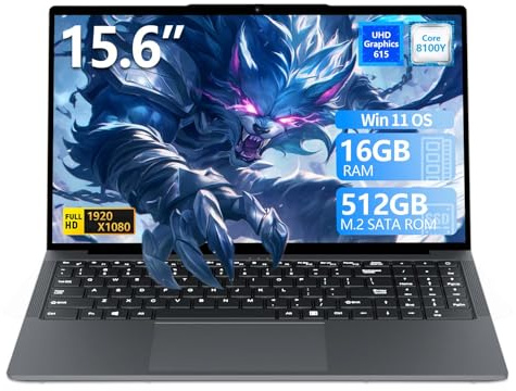 Portátil 15.6 Pulgadas, Ordenador Portatil Core I3-8100Y CPU, Win 11 PC Portátil 16GB RAM 512GB SSD, Laptop IPS FHD Pantalla, Ordenador P ortátil Type-C+TF Card Slot+USB3.0+Mini-HDMI+BT5+Webcam+WIFI5