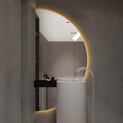 ZYBOWAYL 80/100/120cm Specchio da Trucco a Mezzaluna Antiappannamento per Bagno, Senza Cornice Specchio a Figura Intera 3 Colori Dimmerabile, Impermeabile(Left Cut,80x40cm)