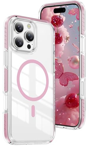 IMEIKONST Custodia Trasparente per iPhone 14 Pro Max (6,7), [Compatibile con MagSafe] Magnetica Sottile Anticaduta Anti-ingiallimento Protezione Militare Cover per iPhone 14 Pro Max. Rosa CHTM