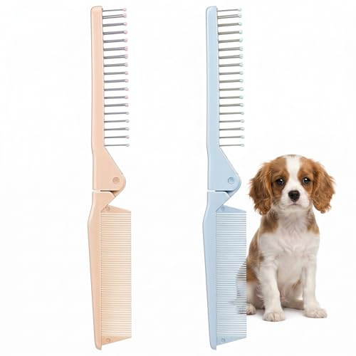 2 Pcs Puppy Brush for Small Dogs Folding Small Dog Grooming Brush Ideal Puppy Hair Brushes Dog Combs for Shih Tzus Yorkies Maltipoos and Breeds