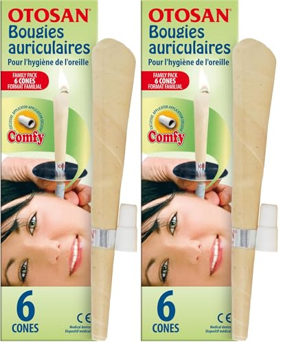 Otosan Bougie Auriculaire – Pour l'Hygiène de l'Oreille, Elimine le Cérumen – Cire d'Abeille et Propolis – Confortable, Sûr Avec Applicateur Comfy – Dispositif Médical Certifié CE – 6 Bougies