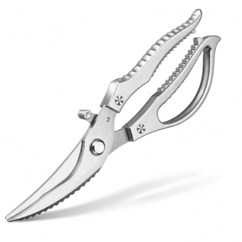 Kitchen Scissors Heavy Duty, Poultry Shears for Meat, Bone, Fish, Vegetable | Dishwasher Safe Uk Kitchen Shears, Spring-Loaded, Safety Lock, for Chicken, Turkey, Herbs, Pizza. 26.2x8cm Stainless Steel