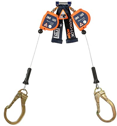 3M DBI-SALA Nano-Lok edge Twin-Leg Quick Connect Fall Protection Self Retracting Lifeline SRL - Cable Construction 3500227, Orange, 8 ft. (2.4 m), 1 EA