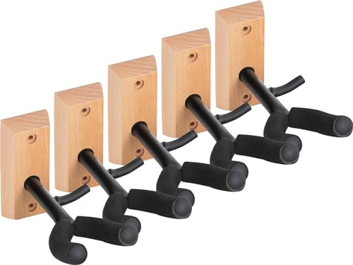 Classic Cantabile Violinenwandhalter Holz 5x Set, Grundplatte aus Holz | Mit Bogenhalter, Moosgummipolsterung der Gabel, Einfach mit zwei Schrauben zu montieren, Maße (H x B x T): 4, 5 x 10 x 15