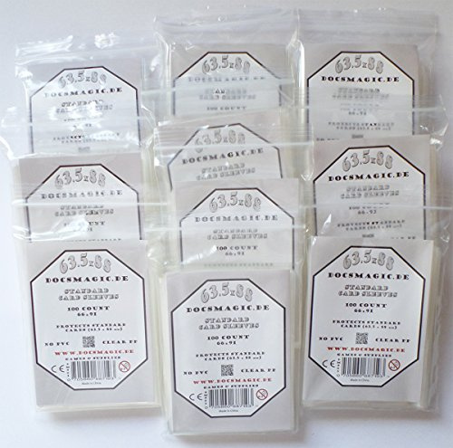 Docsmagic.de 1.000 Card Game Sleeves Klar Clear - 10 Packs - 63,5 x 88 Standard - 66 x 91