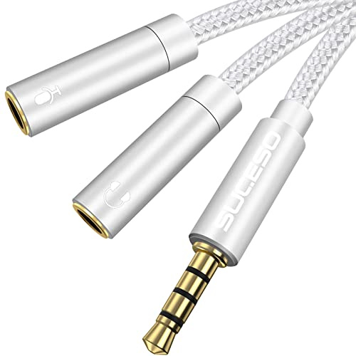 SUCESO Kopfhörer Adapter Splitter 3.5mm Stecker auf Doppel 3.5mm Buchse Klinkenstecker Kopfhörer Mikrofon Splitter Kabel 3.5mm für PS4, Xbox One, Laptop, Smartphone, Gaming Headset usw - 1m(Silber) | TRRS 3,5 mm Splitter Stereo Klinke Mikrofon Kopfhörer Audio Y Splitter für PC PS4 Xbox One Telefon Laptop Tablet MP3 usw