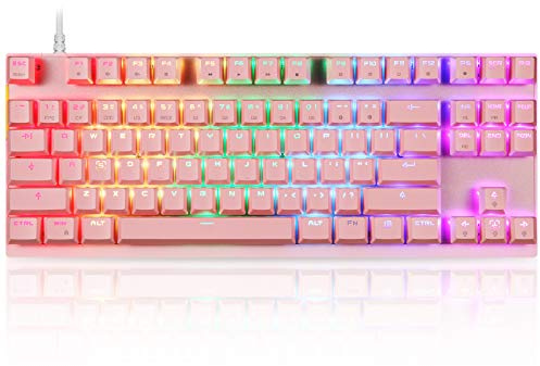 Motospeed Clavier mécanique de jeu professionnel RGB arc-en-ciel rétroéclairé 87 touches pour ordinateur Mac et PC Rose