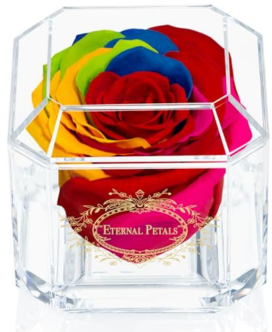 Eternal Petals A 100% Real Rose That Lasts Years, Handmade in London – Gold Solo (Rainbow)
