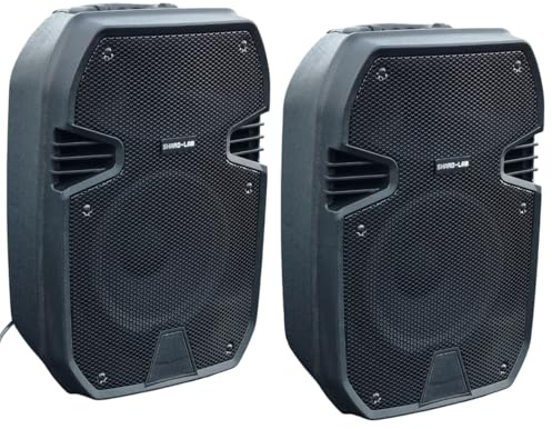 SHARD-LAB - COPPIA CASSE AMPLIFICATE ATTIVE KARAOKE DJ PALESTRA 400W 8 con bluetooth + radio + usb/sd