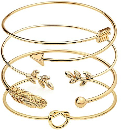 Suyi 4 Stück verstellbares Manschettenarmband Stackable Wrap Bracelet Set mit offenem Drahtarmreif für Frauen