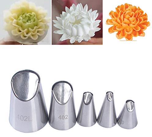 BLUGUL Chrysanthème Douilles Pâtisserie, 5pcs Acier Inoxydable Réutilisable DIY Kits pour Décoration de Gâteaux, Chrysanthème