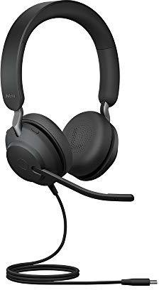 Jabra Evolve2 40 PC Headset – Noise Cancelling UC Certified Stereo Headphones with 3-Microphone Call Technology – USB-C Cable – Black