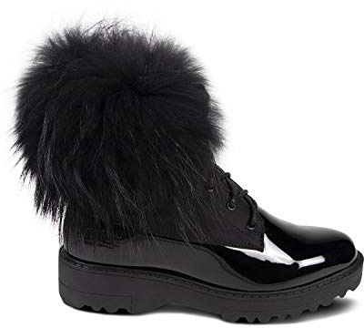 Cloud Nine Sheepskin Women's Brooke Boot With Raccoon, Sheepskin Lined Winter Boot, Suede Upper, Cozy Warm Slip-On Style, Black - 7