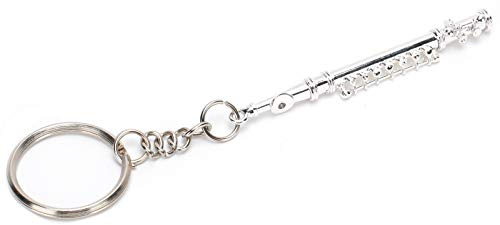 Flöte Schlüsselbund, Metall Schlüsselring Geschenk Dekoration Musikinstrument Ornament Silber Farbe für Brieftasche, Rucksack, Handtasche, Umhängetasche, Schlüssel