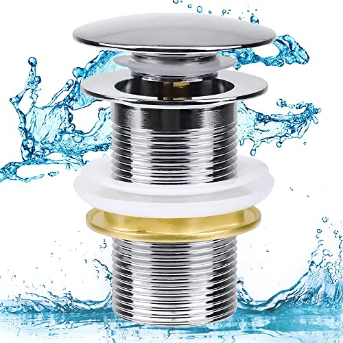 Bonde Trop-Plein, Déchets d'Évier Bassin, Bonde de Vidage Sans Trop-Plein, Bonde Vidage Sans Trop-Plein, Bonde Pop Up Automatique Installation Sans Outil pour Salle Bain, Lavabo (Chrome) - Style D