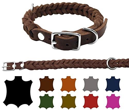 Hundehalsband Fettleder kleine Hunde/große Hunde verstellbar handgeflochten Made IN Germany (XS 27cm-33cm Breite:15mm, Braun)