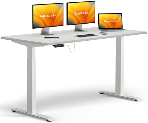 KRIEG HighDesk PRO Höhenverstellbarer Schreibtisch 160 x 70 cm I Weiß + Weiß - Elektrischer Sitz- & Stehtisch mit Tischplatte - Stehschreibtisch Elektrisch Höhenverstellbar