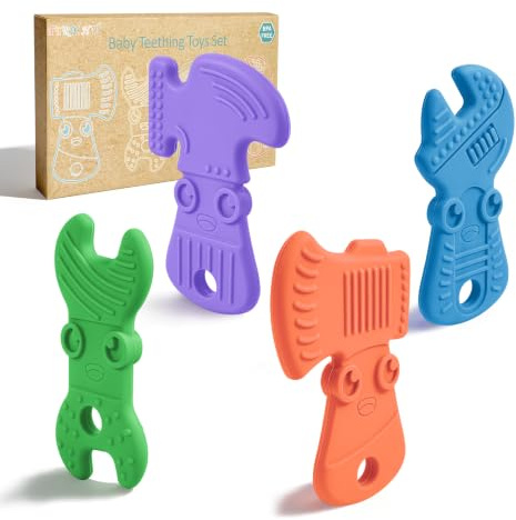 TYRY.HU Beißring für Babys, Kauspielzeug Greifling Beißspielzeug BPA-Frei Silikon Baby Kühlend Zahnungshilfe Spielzeug Geschenke für Neugeborene, 4 Stück(C)